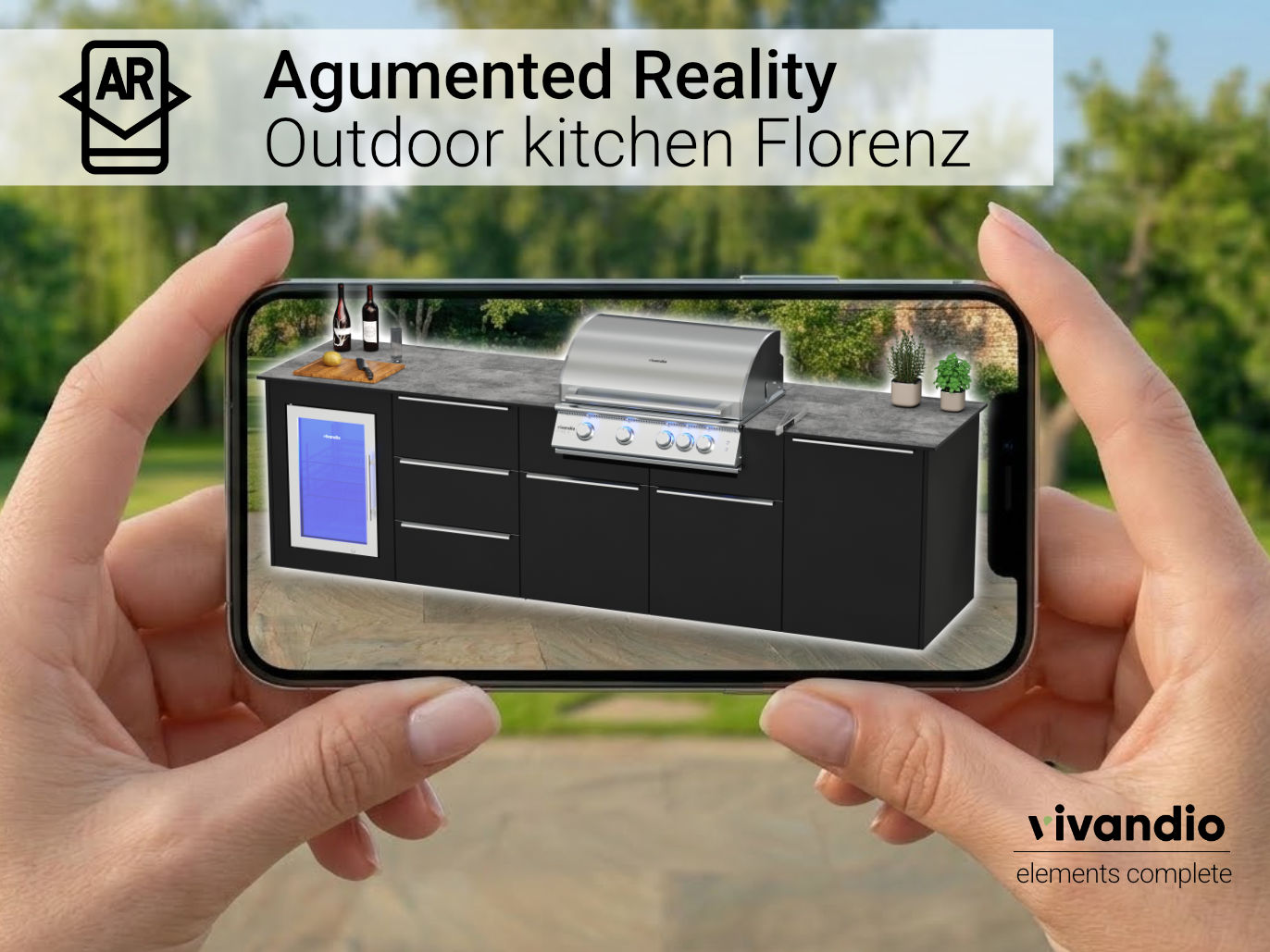 Outdoor Tisch für Pizzaofen mit Augmented Reality Handy
