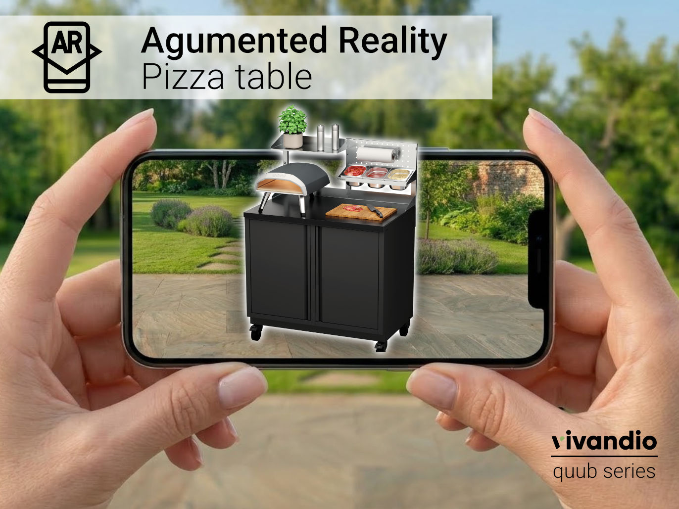 Outdoor Tisch für Pizzaofen mit Augmented Reality Handy
