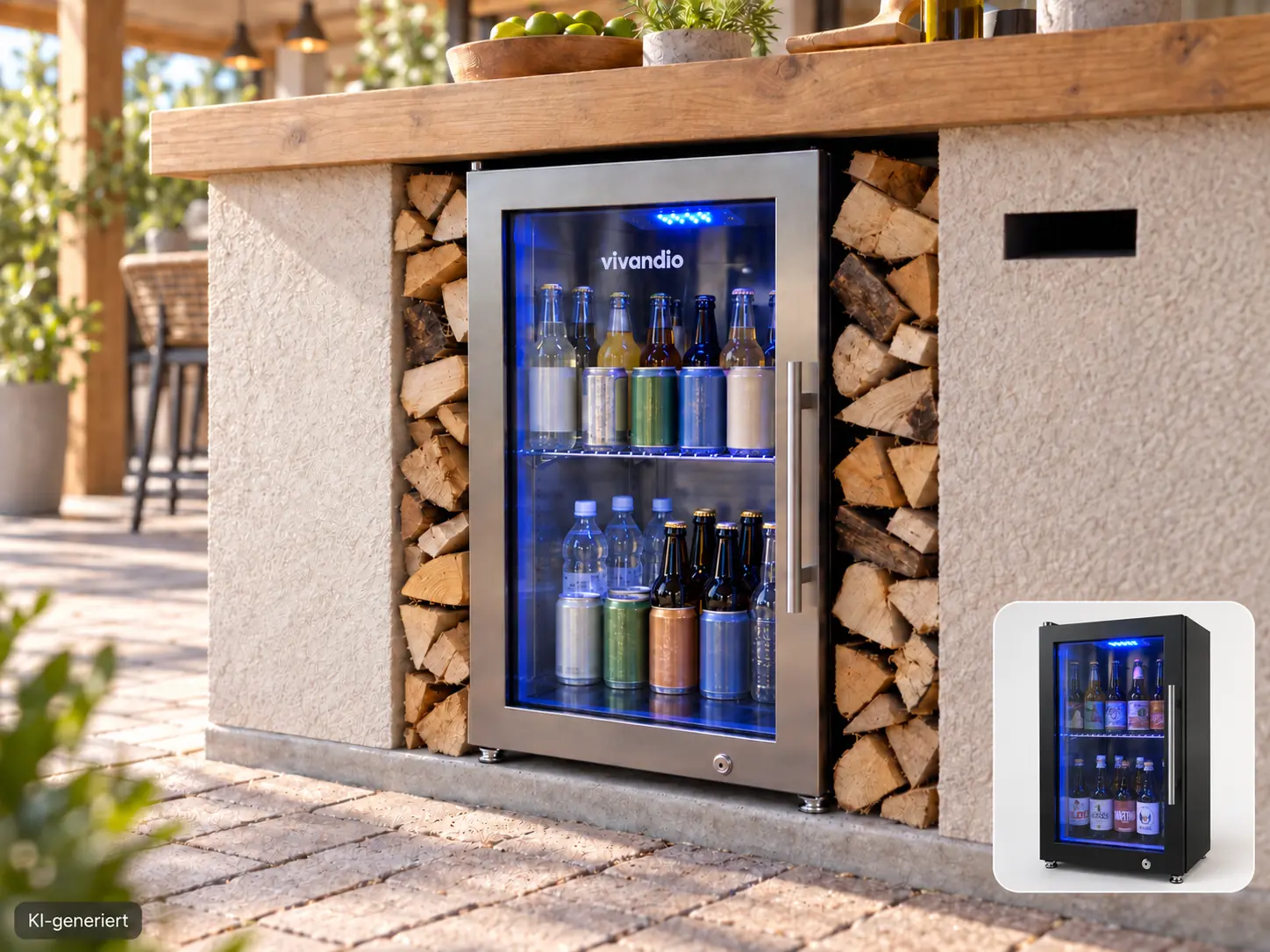 Vivandio FS63 Outdoor-Kühlschrank in Edelstahl und Schwarz