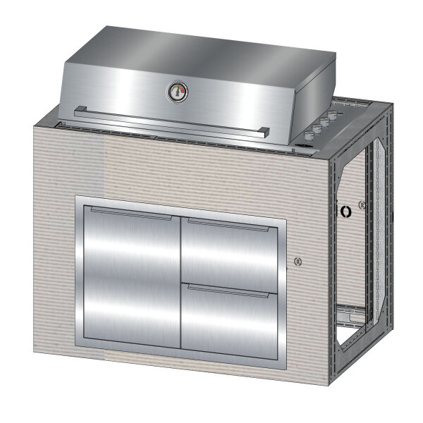 Drop-in Grillmodul für die Outdoor Küche von vivandio custom mit 2x Cutout Tür-Schubladen-Kombi und ProLine