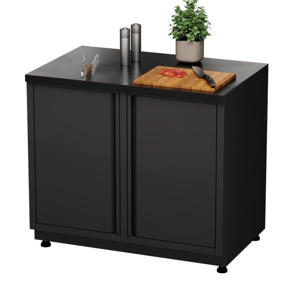 Garten- & Grillschrank mit Steinarbeitsfläche, schwarz mit Stellfüßen