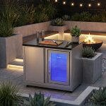 Grillmodul mit Outdoor Kühlschrank, silver mit Stellfüßen