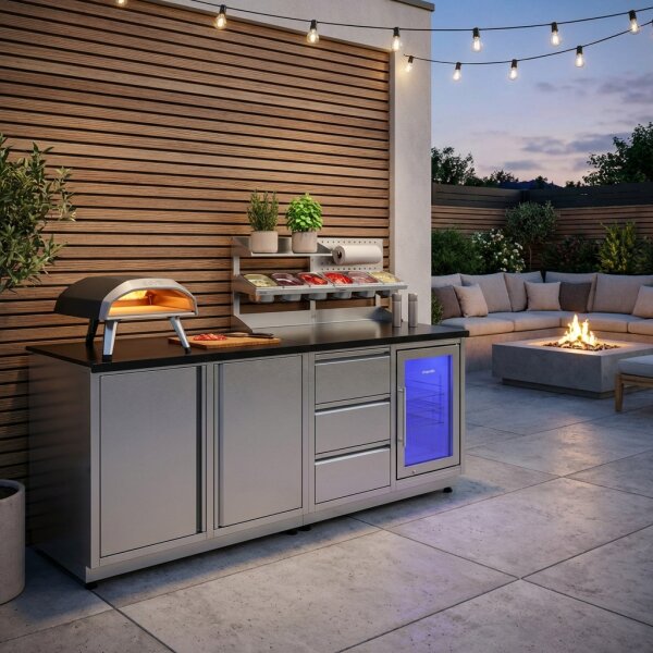 Outdoor Pizzastation, silver mit Stellfüßen