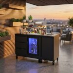 Outdoor Cocktailstation mit Kühlschrank und Spüle, black mit Lenkrollen