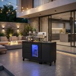 Outdoor Cocktailstation mit Kühlschrank und Spüle, black mit Lenkrollen