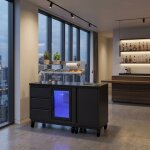 Outdoor Cocktailstation mit Kühlschrank und Spüle, black mit Lenkrollen