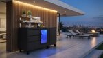 Outdoor Cocktailstation mit Kühlschrank und Spüle, black mit Lenkrollen