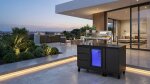 Outdoor Cocktailstation mit Kühlschrank und Spüle, black mit Lenkrollen