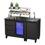 Outdoor Cocktailstation mit Kühlschrank und Spüle, black mit Lenkrollen
