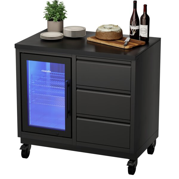 Mobile Outdoor Dining Station mit Kühlschrank & 3 Schubladen