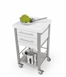 Joko domus Auxilium  Küchenwagen klein mit zwei Schubladen 50 x 50 cm Arbeitsplatte: Edelstahl; Schublade: Weißbuche Längsholz