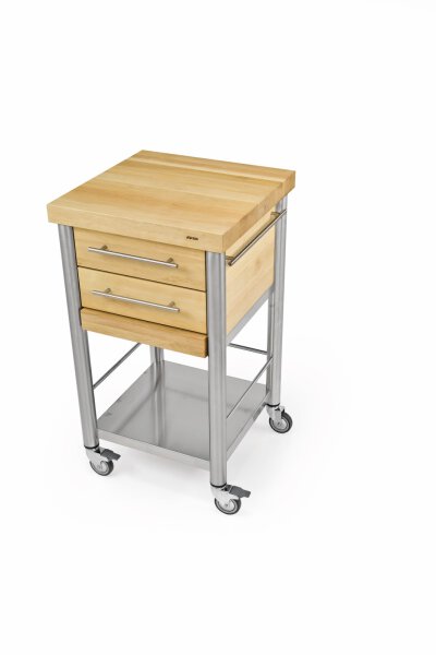 Joko domus Auxilium  Küchenwagen klein mit zwei Schubladen 50 x 50 cm Arbeitsplatte: Weißbuche Längsholz; Schublade: Weißbuche Längsholz