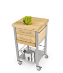 Joko domus Auxilium  Küchenwagen klein mit zwei Schubladen 50 x 50 cm Arbeitsplatte: Weißbuche Stirnholz; Schublade: Weißbuche Längsholz