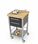 Joko domus Auxilium  Küchenwagen klein mit zwei Schubladen 50 x 50 cm Arbeitsplatte: Weißbuche Stirnholz; Schublade: Weißbuche Längsholz