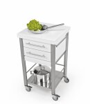 Joko domus Auxilium  Küchenwagen klein mit zwei Schubladen 50 x 50 cm Arbeitsplatte: Weißbuche Stirnholz; Schublade: Weißbuche Längsholz