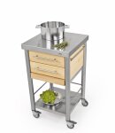 Joko domus Auxilium  Küchenwagen klein mit zwei Schubladen 50 x 50 cm Arbeitsplatte: Weißbuche Stirnholz; Schublade: Weißbuche Längsholz