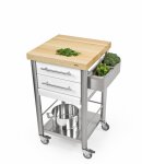 Joko domus Auxilium  Küchenwagen klein mit zwei Schubladen 50 x 50 cm Arbeitsplatte: Weißbuche Stirnholz; Schublade: Weißbuche Längsholz